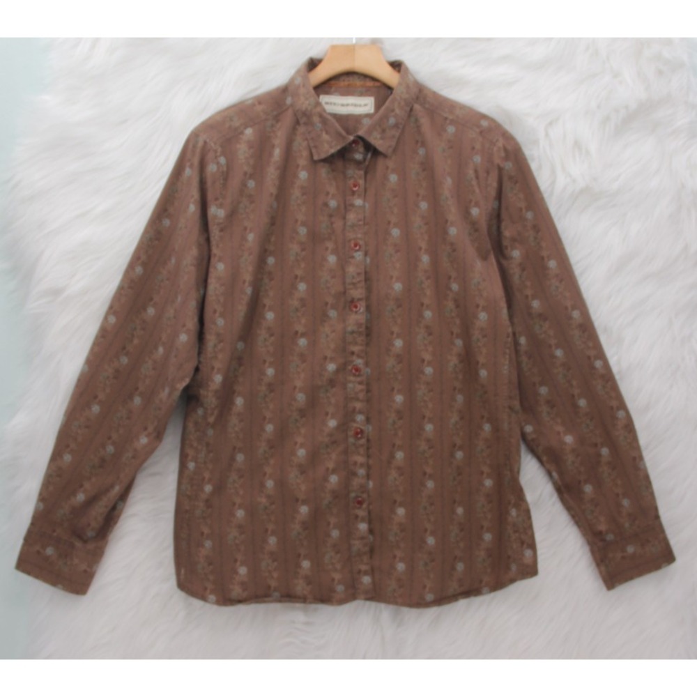Bit & Bridle Women's XL Brown Button Equestrian Western Cowboy Floral Cotton Bld - Picture 1 of 12